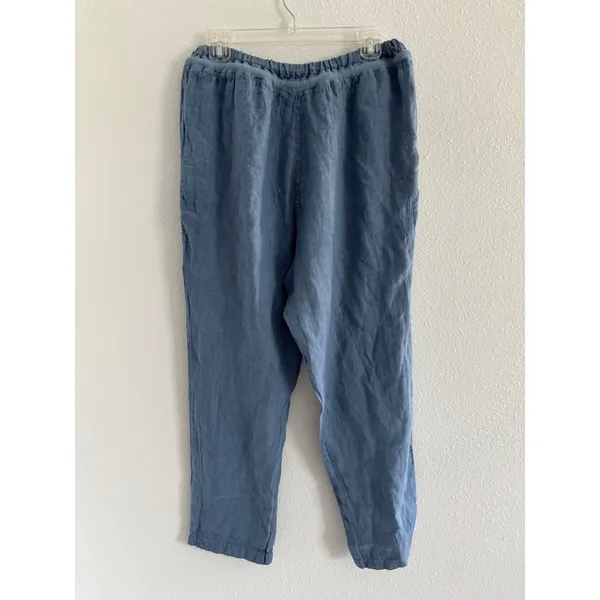 Kaktus Pants Womens Large Blue Linen Italy Lagenlook Boho Coastal Beachy Capsule - Image 2