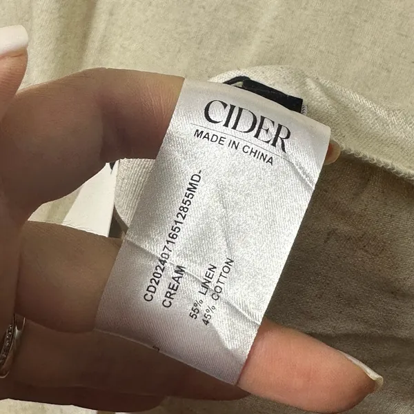 Cider‎ LINEN-BLEND COLLARLESS SOLID SPLIT RUCHED ZIPPER MIDI DRESS - Image 5