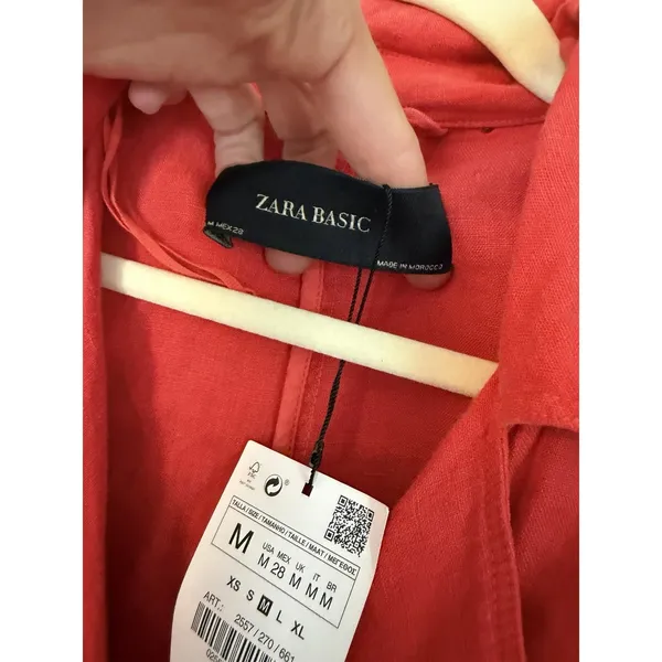 Zara 100% Linen Zip From Blazer Light Jacket Orange Sz M NWT - Image 12