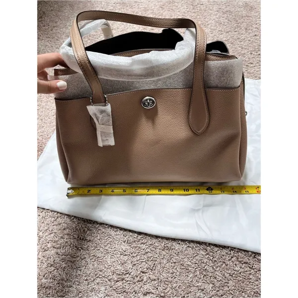Coach Pebbled Lora Carryall Leather Shoulder Satchel in Taupe - Image 11