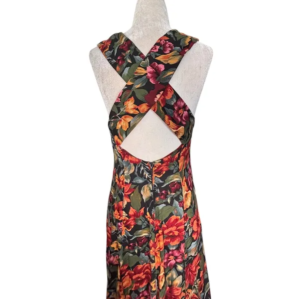 Vintage All That Jazz Dark Floral Black Crossback Maxi Dress Sleeveless Romantic - Image 7