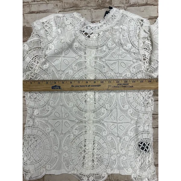 James Coviello Size XS‎ Anthropologie Crochet Lace White Long Sleeve Top - Image 9