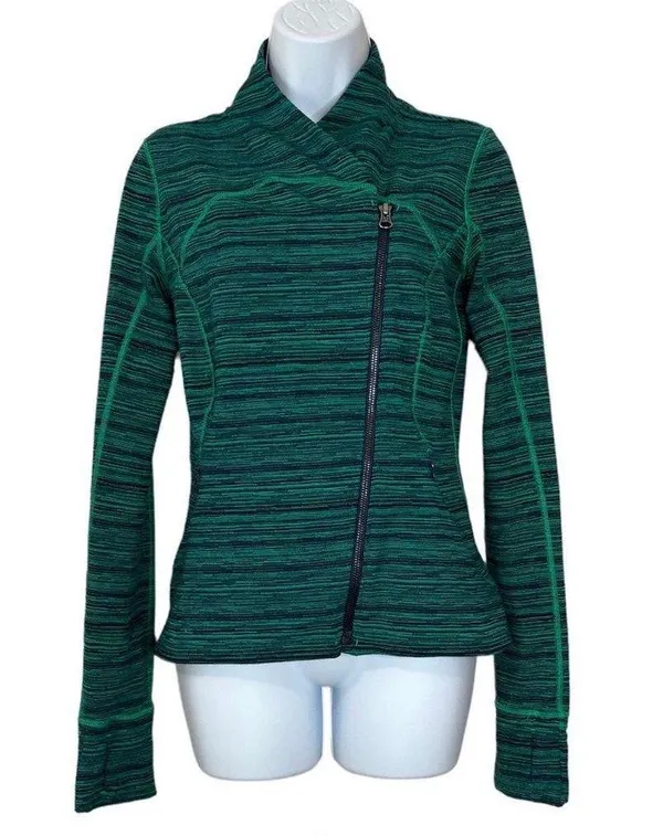 Lululemon Precision Green Cyber Jungle Blue Front Zip Jacket Size 8 - Image 6
