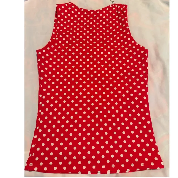 QINSEN Womens Red White Polka Dot Tank Top Scoop Neck Stretch XS - Image 2