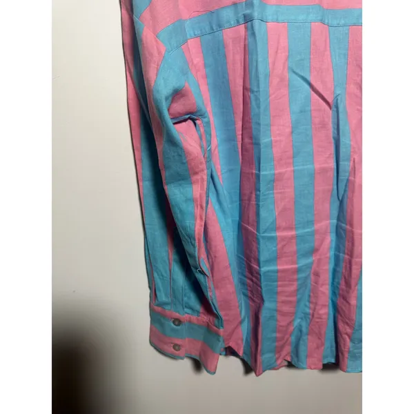 Zara Pink Blue Striped Long Sleeve Button Up Dress Shirt Size S Small - Image 7
