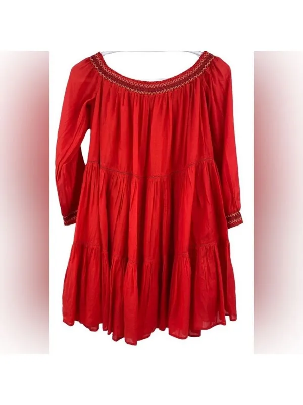 Free People Red Floral Mini Dress Size M (PTP 18.5”) - Image 6