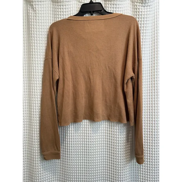 American Eagle Cropped Long Sleeve Henley Thermal Brown Crop Top Large - Image 5