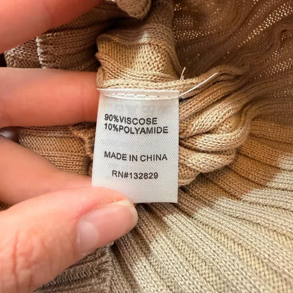 NBD REVOLOVE Tan Ribbed Knit Open Back Tie Maxi Dress Womens Small Deep V - Image 6