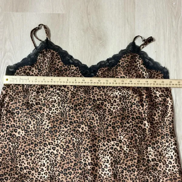 Morgan Taylor Leopard Print Slip Nightgown Cami Dress Black‎ Lace Trim Valentine - Image 3