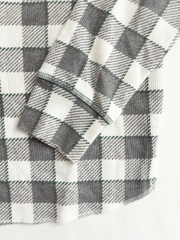 Warm Essentials by Cuddl Duds 2-Piece Lounge PJ Set - L - Grey + Green Plaid - Image 3