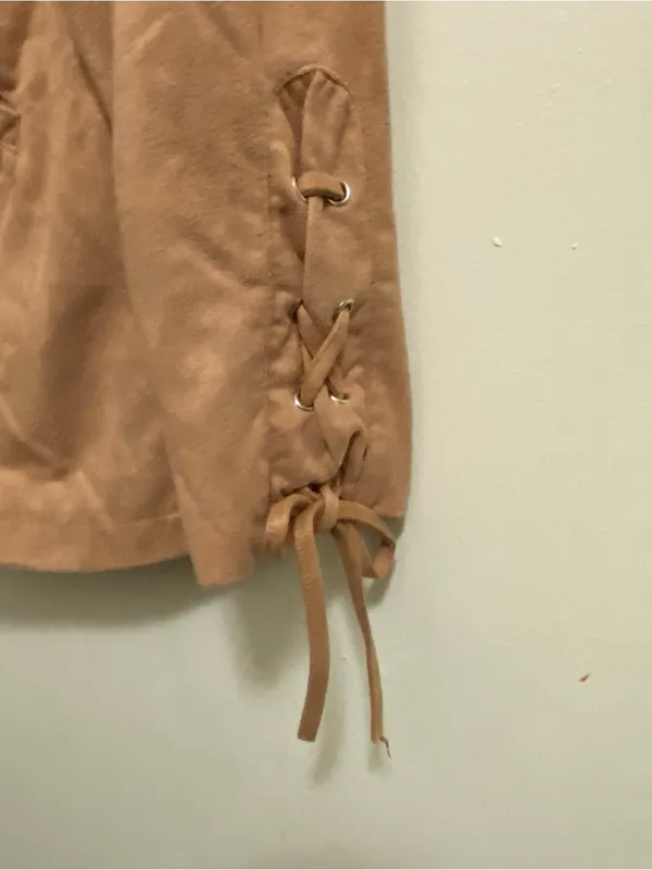 Tan Fringe Jacket with Floral Embroidery Size M - Image 5