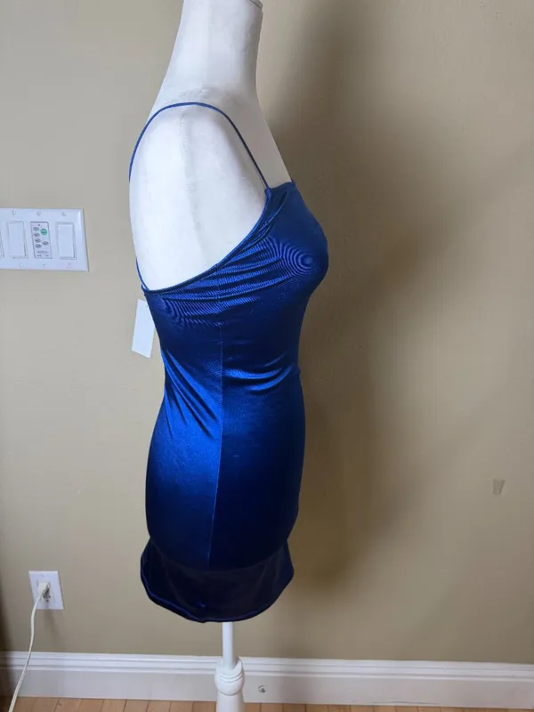 H&M Divided Bright Blue Stretch Satin Bodycon Mini Dress Size XS New NWT - Image 5