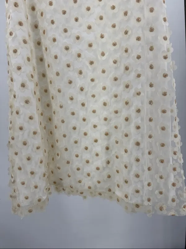 Lili Sidonio cream sheer overlay 3D daisy metallic gold S Mini Dress sleeveless - Image 4