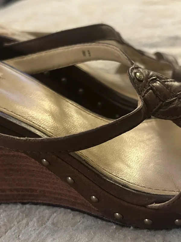 UGG Australia Leather Shearling Studded Wood Sandals - Image 2