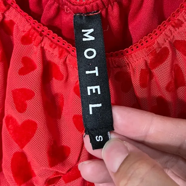 Motel Rocks Red Heart Velvet Mesh Off‎ Shoulder Ruffle Cap Sleeve Crop Top Size S - Image 3