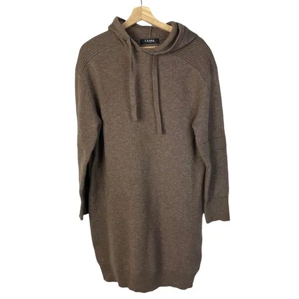 CAARA Coffee Brown‎ Jordanna Hoodie Knit Sweater Dress M - Image 2