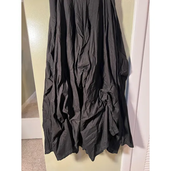 Vintage Luna Luz Womens Sz Large A-Line Maxi Skirt Black Pull On Gathered Cotton - Image 8