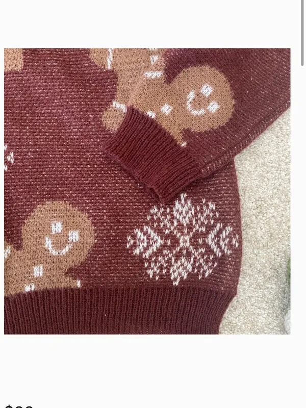 brown tan white gingerbread winter sweater - Image 4