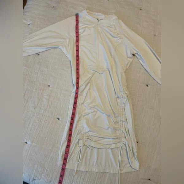 ATHLETA Tidal Ruched Long Sleeve Rash Guard Swim Cover Up Tunic Dress Size S - Image 12