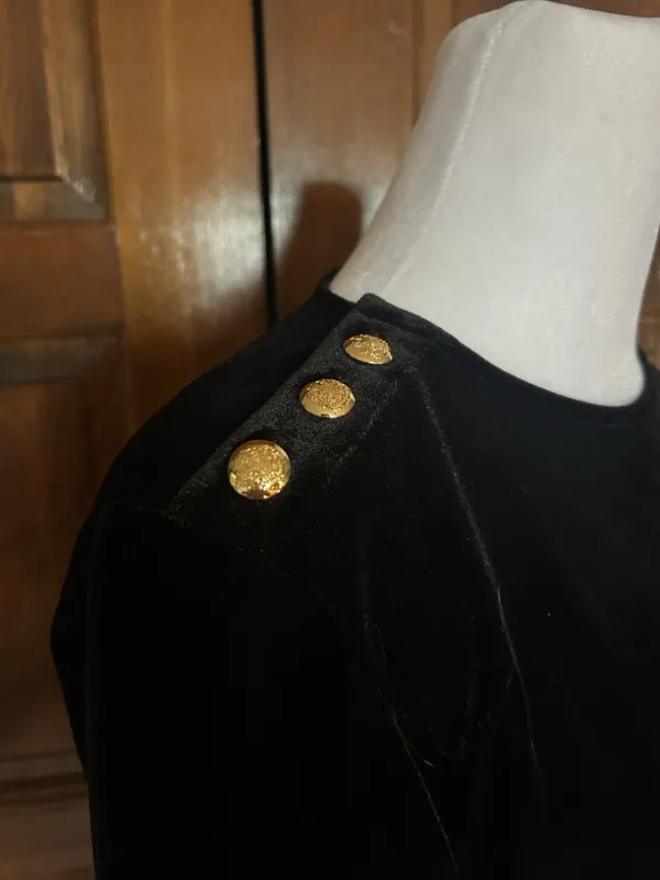 Lauren Ralph Lauren Black Velvet Tunic Top‎ Womens Small Gold Buttons Witchycore - Image 3