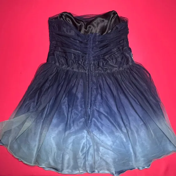 B Smart 2010s Ombre Tulle Strapless Rhinestone Mini Party Dress Navy Blue Formal - Image 2