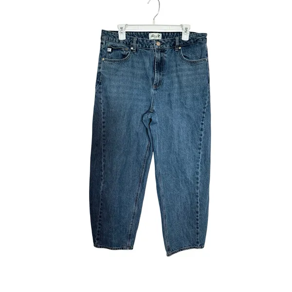 Seven7 Gusset High Waist Ankle Barrel Jeans in a medium-blue wash Size 8 - Image 3