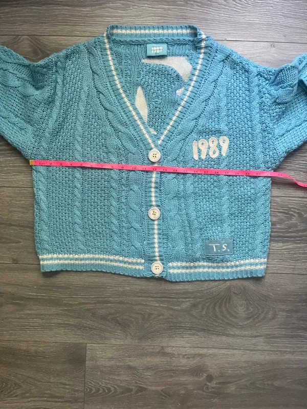 Taylor Swift Blue White 1989 Cardigan Sweater Collegiate Academic Swiftie Size S - Image 7
