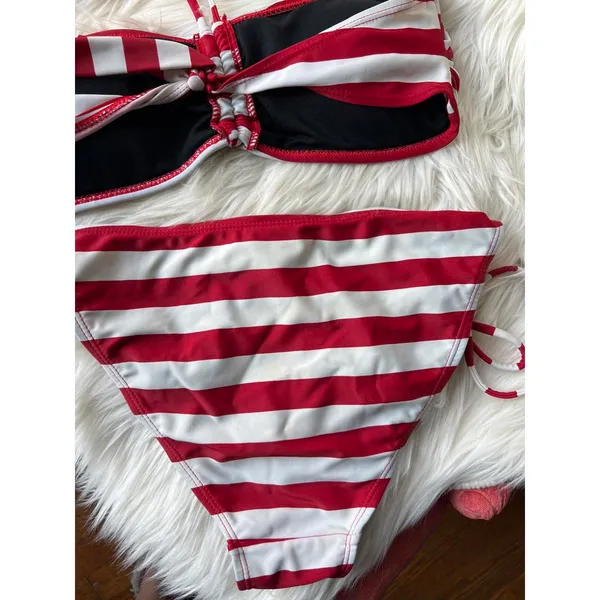 Ingear Medium Red and White Stripe Bandeau Bikini Set - Image 9