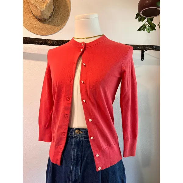 J.Crew Pink Jackie Cardigan Cotton Blend White Button Long Sleeve Size XS - Image 2