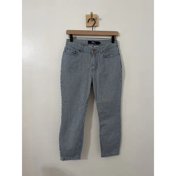 Boden The Cropped Soho Blue Striped Denim Capri Pant Skinny Sz 4 Teacher Work - Image 2