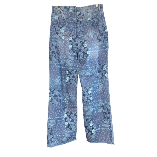 Tribal Jeans Paisley Patchwork Pants Women's 8 Boho Hippie Wide Leg Raw Hem‎ - Image 5