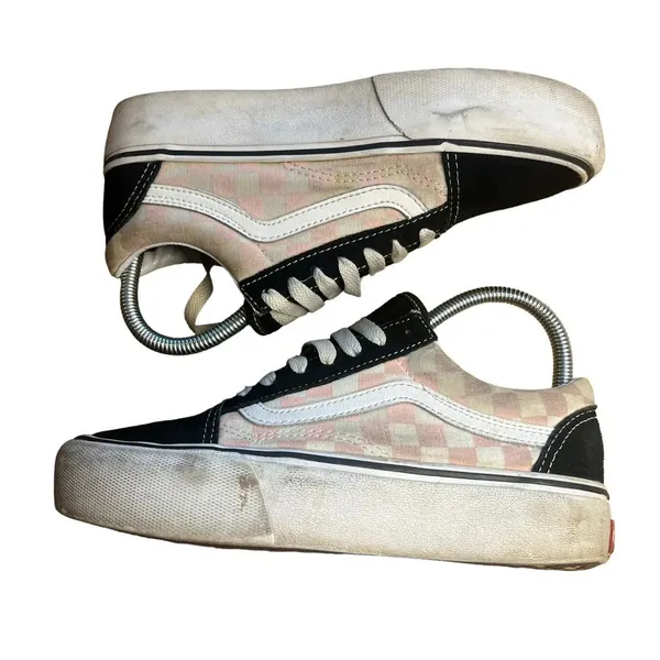 VANS Old Skool‎ Black/Pink Checkerboard Platform Canvas Suede Sneakers M4.5/W6 - Image 2