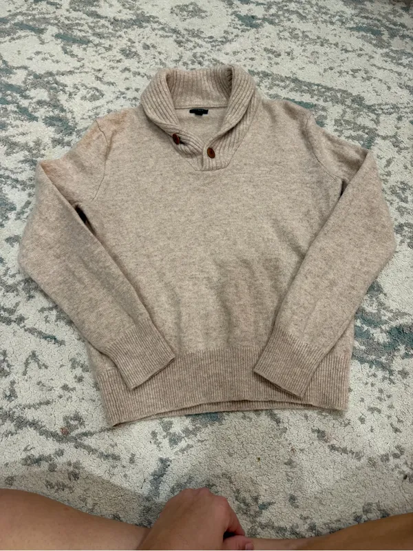 J.Crew 100% Lambswool Shawl Collar Sweater M Oatmeal Beige - Image 2