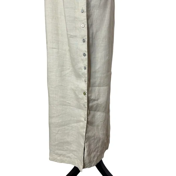Vintage Y2K 100% Linen Maxi Dress Size 8 Crochet Button Up Fairy Coastal Boho - Image 5
