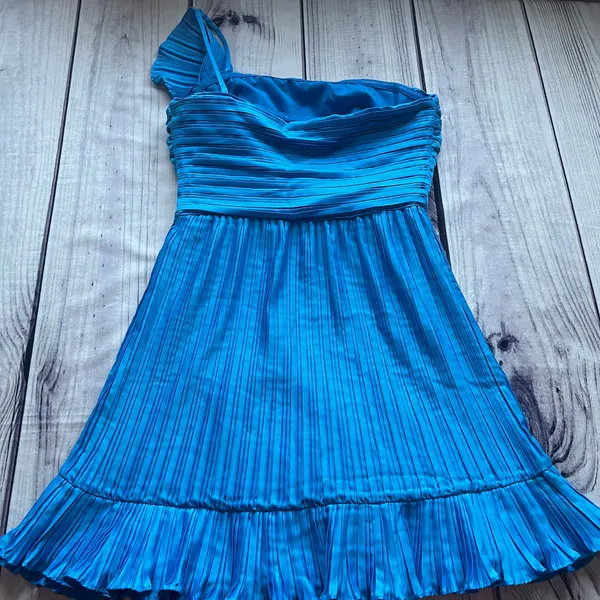 Amur Kelce Cobalt Blue Pleated Flounce Mini Dress - Image 13