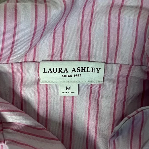 LAURA ASHLEY Pajamas Two Piece Short Sleeve Shorts Pink Stripe Size Medium - Image 6