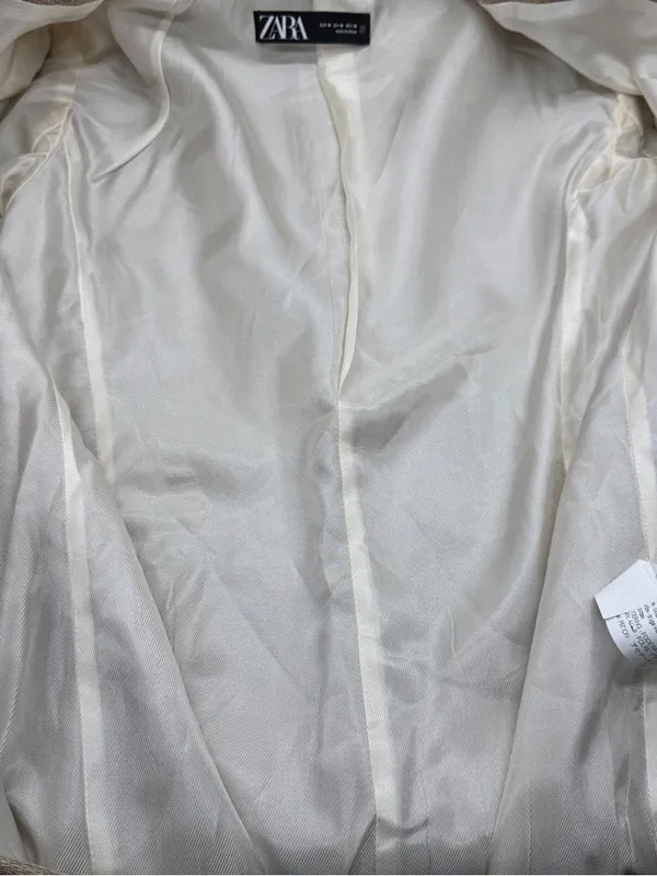 Zara Made in Spain Structured Longline Blazer Coat Beige Tan NWOT Size M - Image 9