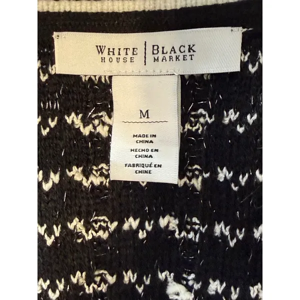 WHITE HOUSE BLACK MARKET Striped Metallic Open Front Cardigan‎ EUC Size Medium - Image 7