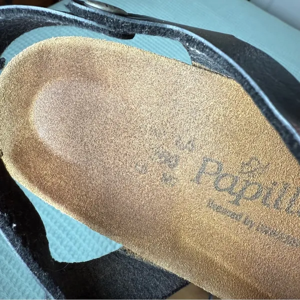 Papillio Birkenstock Womens Black Leather Sandals 9 Strappy Summer Wedge Shoes - Image 6
