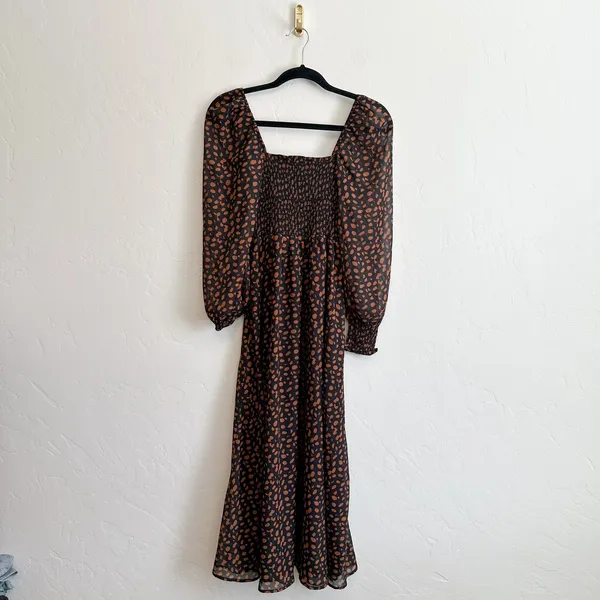 o.p.t |‎ NWT Few Moda Smocked Square Neck Puff Sleeve Maxi Dress in Black Floral - Image 6