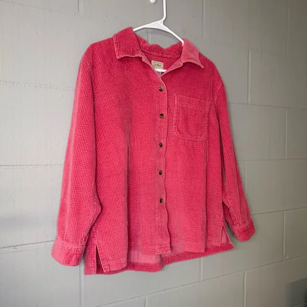 L.L. Bean Vintage Corduroy Button-Down Shirt Shacket in Pink Women’s Size Medium - Image 2