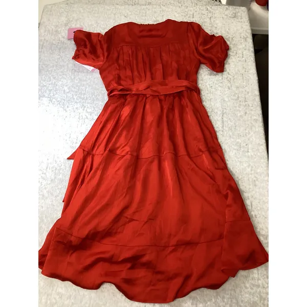 Draper James Red Wrap Dress Ruffle Neck‎ Short Sleeve Midi S S7005BBS NEW - Image 6