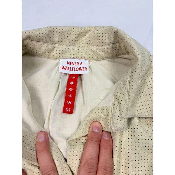 Never a Wallflower beige faux leather drop waist ruffle dress. Size XS. - Image 3