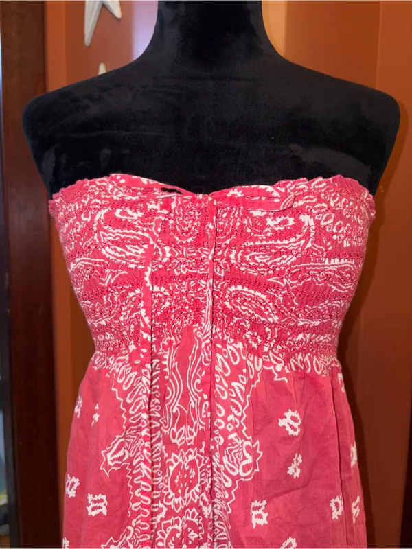 Raviya Vintage Y2K Strapless Coral-Pink Bandana Print Dress - Image 2