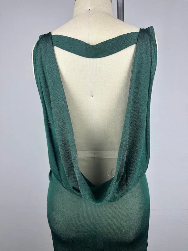 BeBe Y2K Green Cowl Neck Drape Back Bodycon Midi Dress Size S - Image 7