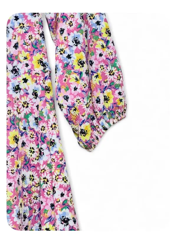 H&M Women’s Crinkle Cut Floral Print Off the Shoulders Quarter Sleeve Mini Dress - Image 10