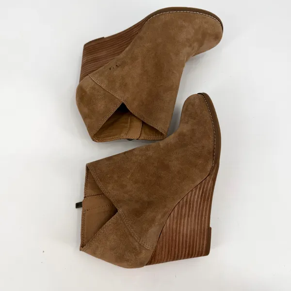 Lucky Brand Boots Women 8.5M Brown Leather Suede Wedge Heel Yakeena Ankle Bootie - Image 12