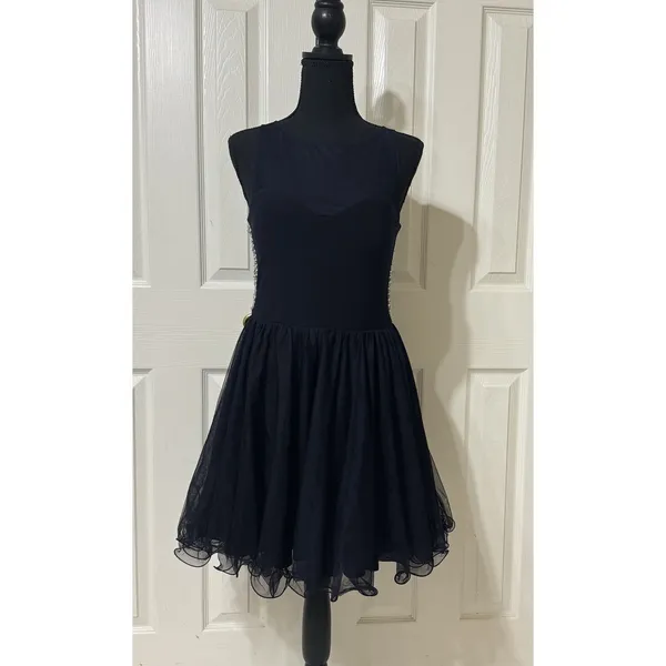 Blondie Nites black short Illusion Yoke Pearl Embellished Back Swing‎ dress- 11 - Image 4
