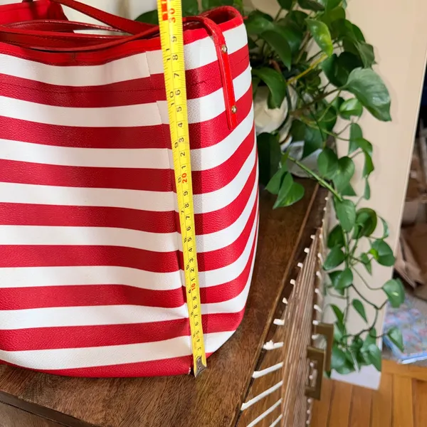Kate Spade Kenneth Modern Tote Women XL‎ Red White Striped Nautical Shoulder Bag - Image 8