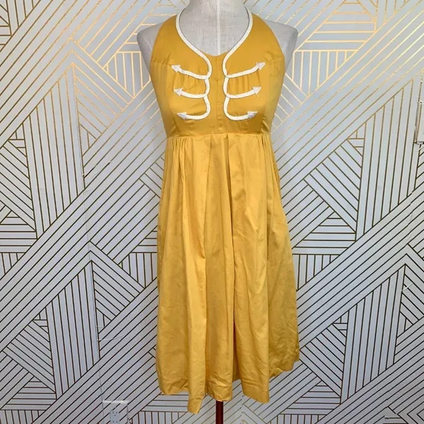 Anthropologie Floreat‎ Anchors Aweigh Dress Halter Embroidered Yellow Size 4 - Image 2